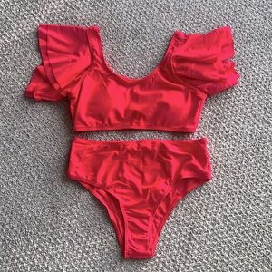 NWOT Red Ruffled Bikini. Size 12